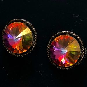 Fantastic vintage Rivoli rainbow volcano crystal clip on earrings